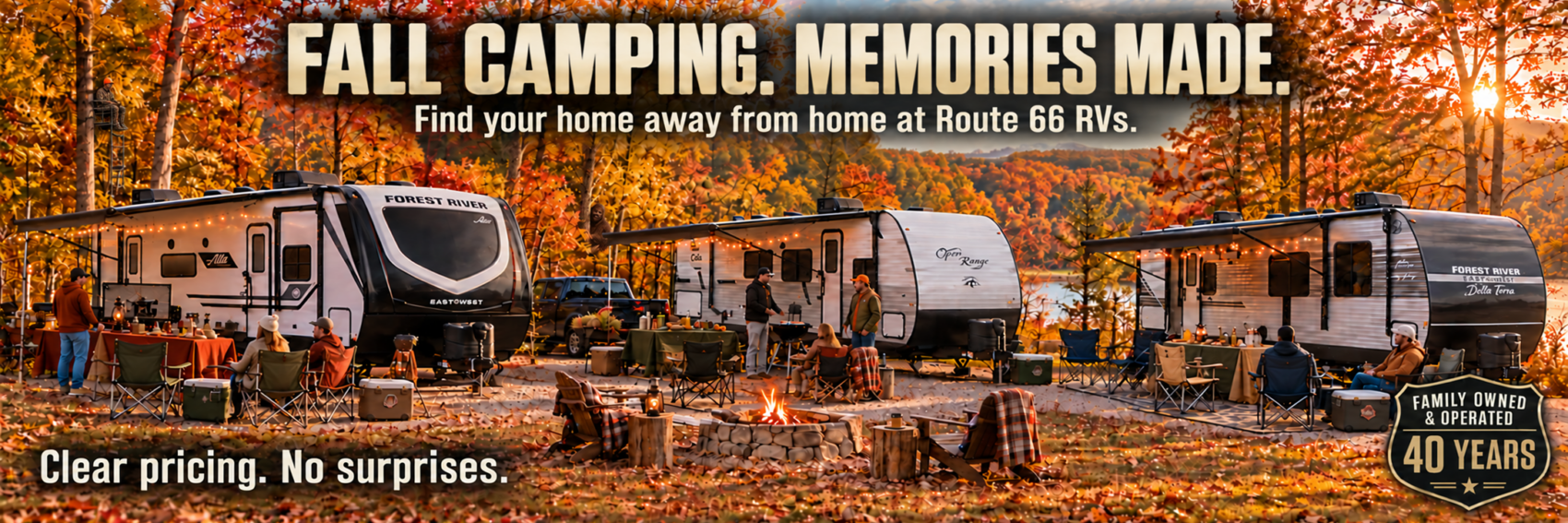 Autumn RV campground with Bigfoot and hunter